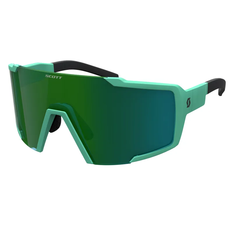 Scott Shield Compact Sunglasses in Soft Teal Green/Green Chrome