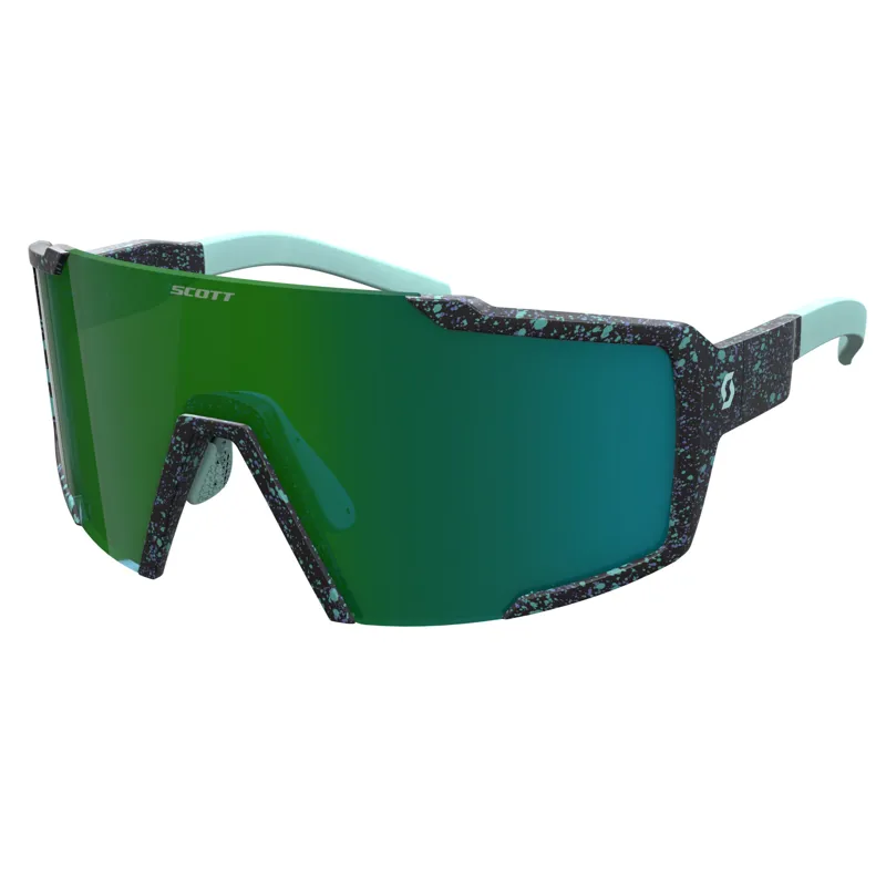 Scott Shield Compact Sunglasses in Terrazzo Black/Green Chrome