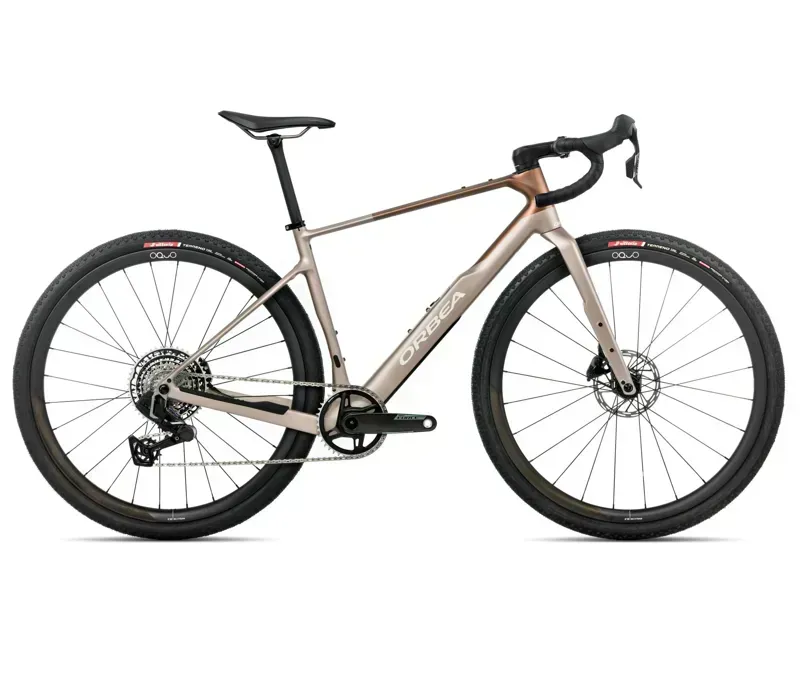 Orbea Terra M21eTEAM 1X Gravel Bike in Nickel/Met Cinnamon Matt