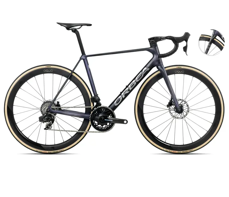 Orbea Orca M21eLtd PWR Road Bike In Tanzanite Matt/Carbon Raw Matt