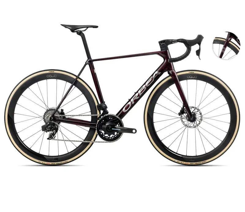 Orbea Orca M21eLtd PWR Road Bike In Wine Red/Titanium Gloss