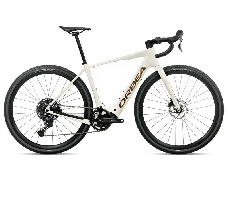 Orbea Denna H50 E-Road Bike in Ivory White Gloss/Titan Gold Gloss