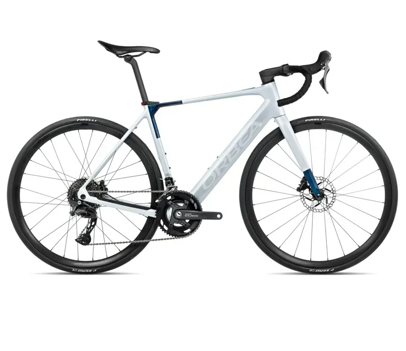 Orbea Gain M40 E-Road Bike in Halo Silver Matt/Blue Carbon View Gloss